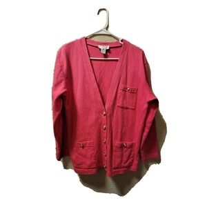 Talbots Petites 100% Cotton Pink Cardigan With Gold Colored Hardware